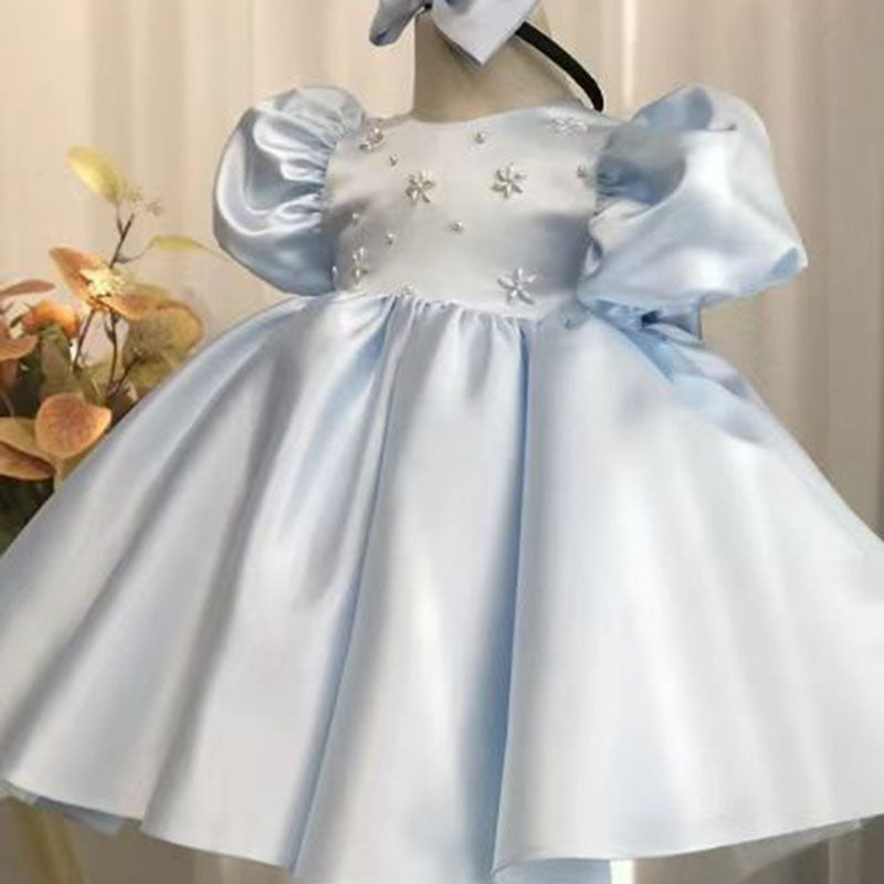 Toddler Prom Dress Girl Baptism Communion Dress Satin Puffy Princess Dress