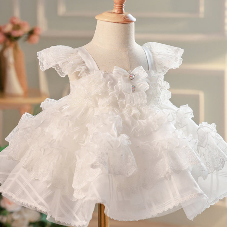 Flower Girl Dress Toddler Prom Dress Pageant White Fluffy Princess Dress