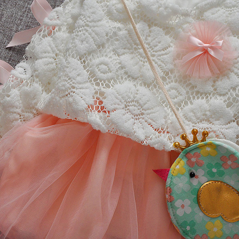 Girls Patchwork Dress Baby Flower Bow Princess Dress