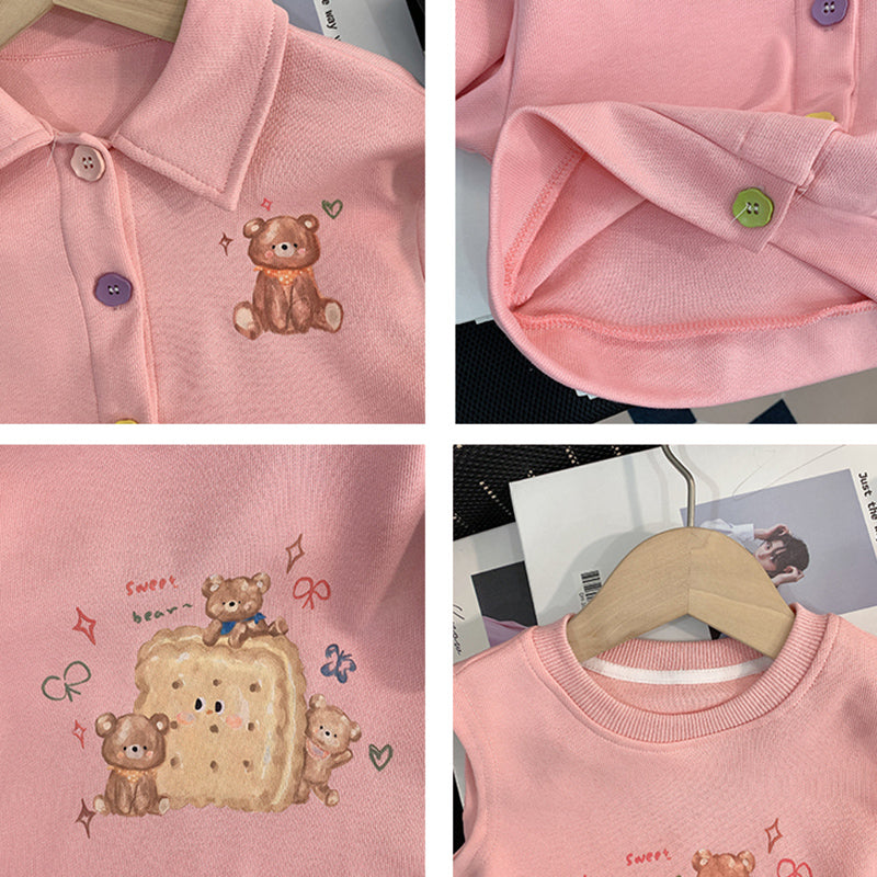 Cute Baby Girl Bear Cardigan Dress Two-piece Set