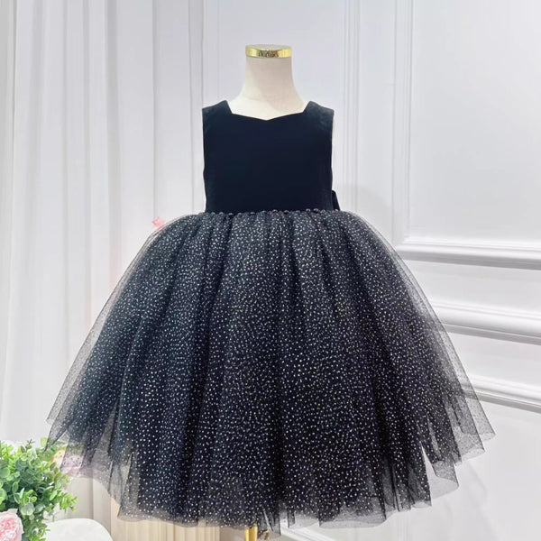 Elegant Baby Girl Black Sleeveless Backless Sequined Puff Dress Toddler Prom Dress