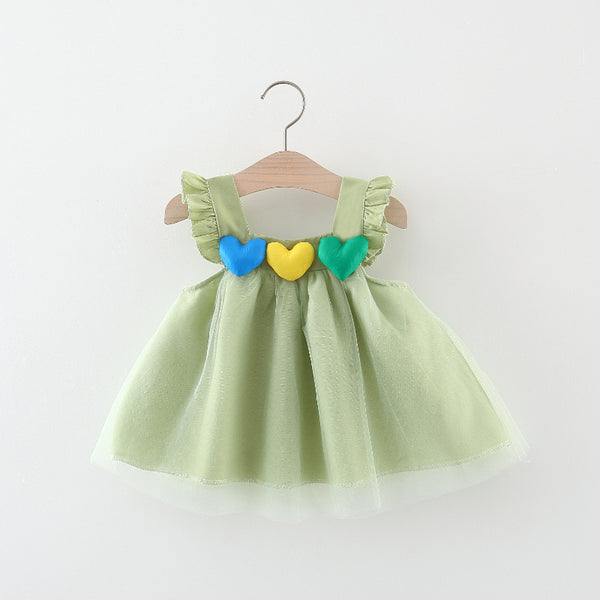 Cute Baby Girl Colorful Love Mesh Dress