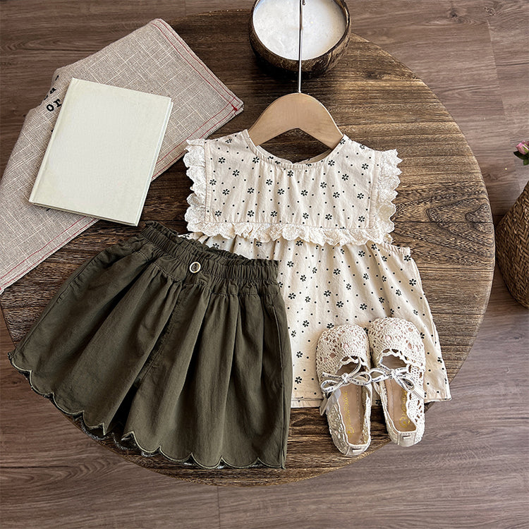 Cute Baby Girl Floral Dot Vest Shorts Two Piece Set