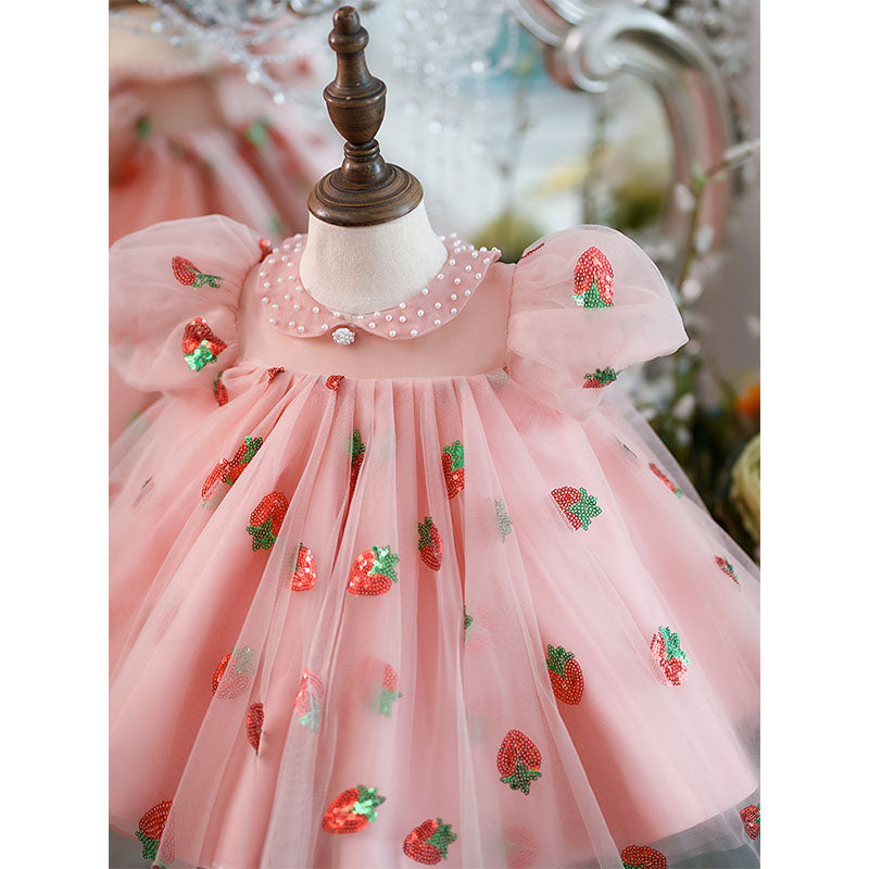 Baby Girl Summer Sequined Strawberry Princess Dress