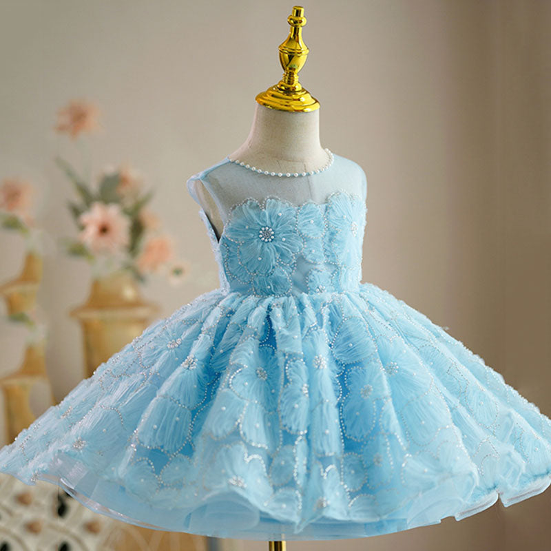Baby Girl Birthday Party Bead Collar Flower Princess Dress