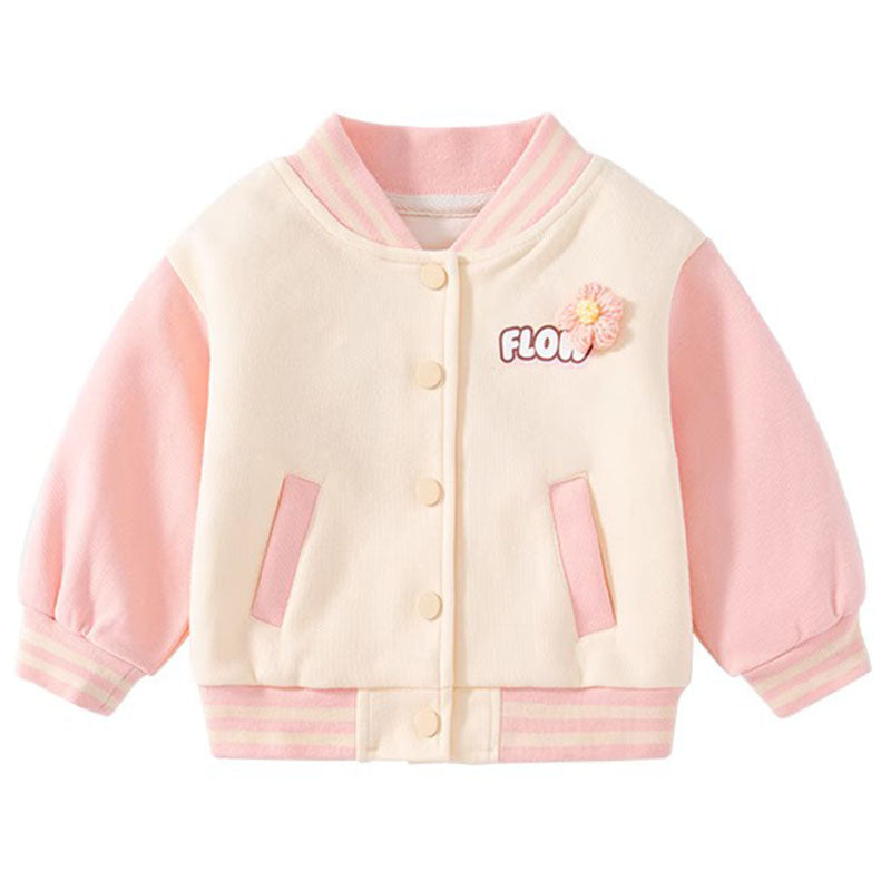 Girls Color Contrast Jacket  Toddler Autumn Contrasting Color Sweet and Cute Baseball Jacket