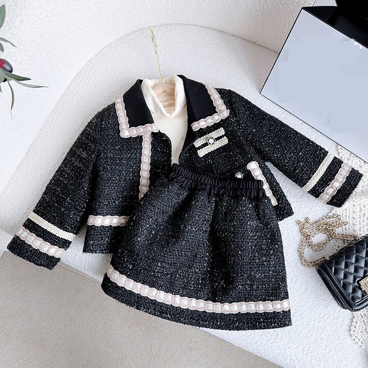 Cute Girls Suit Plaid Coat Casual Dress Two-piece Set