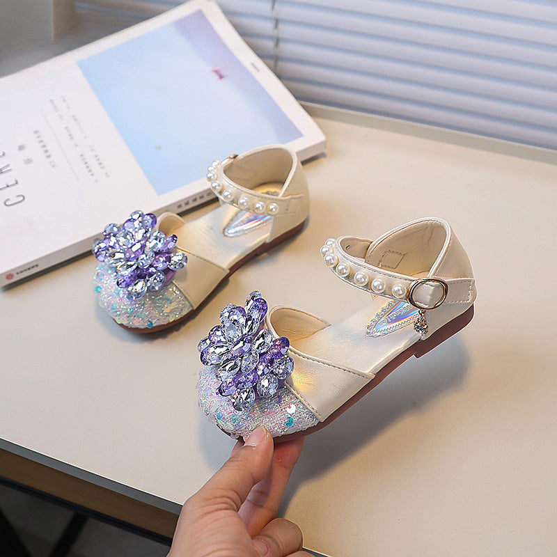 Girls Rhinestone Pearl Closed Toe Princess Shoes