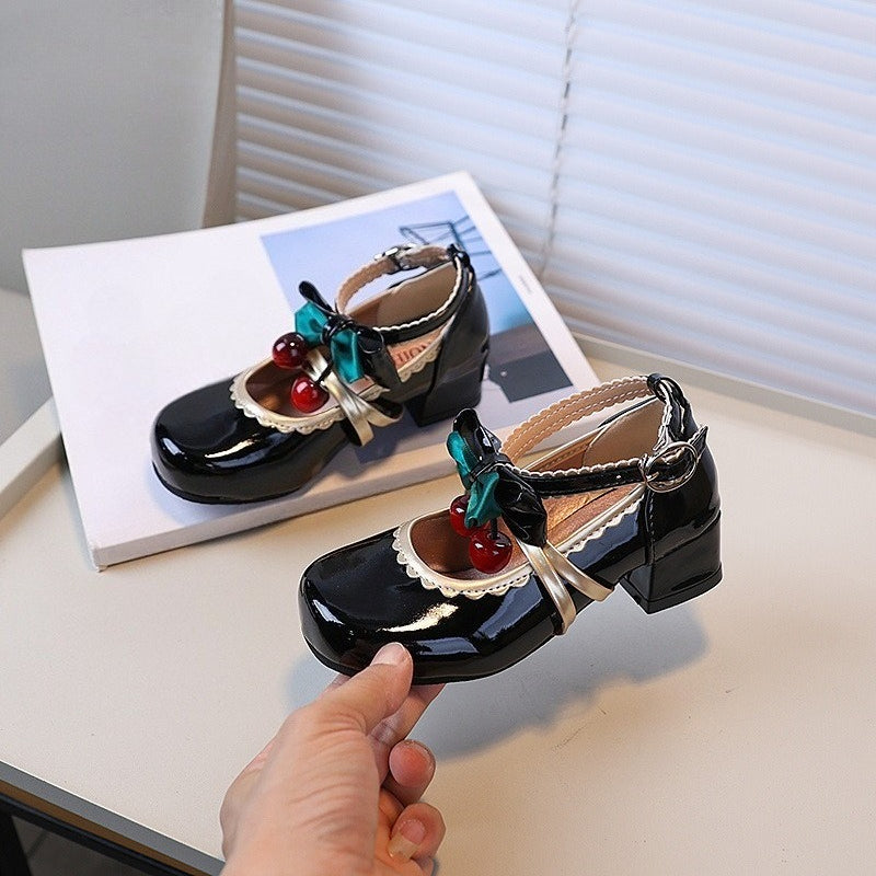 Girls' Chunky Heel Round Toe Bow Princess Shoes