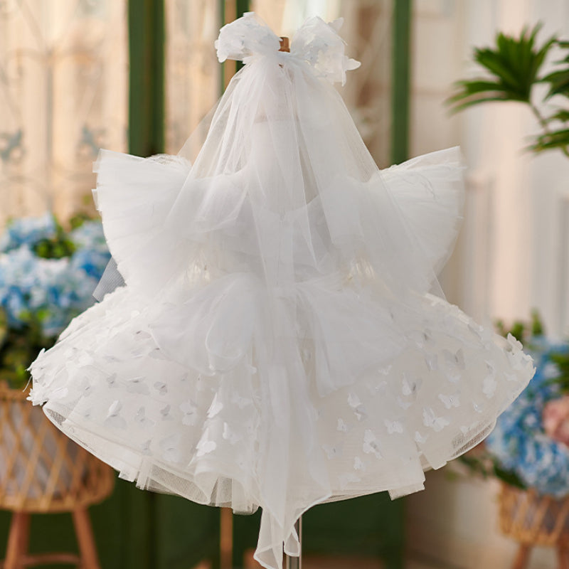 Girls White Birthday Dress Flower Girl Wedding Princess Dress