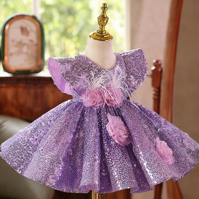 girls sequin party dress Lola + The Boys Pretty in Pink Dress, 2 Delicate ruffles at the shoulders whisper of petals in the breeze Luogenli Girls Dresses Size 10-12