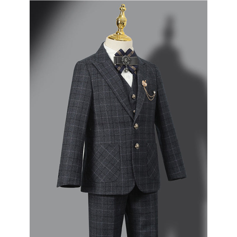 Boys Plaid Birthday Suit Flower Girl Small Suit