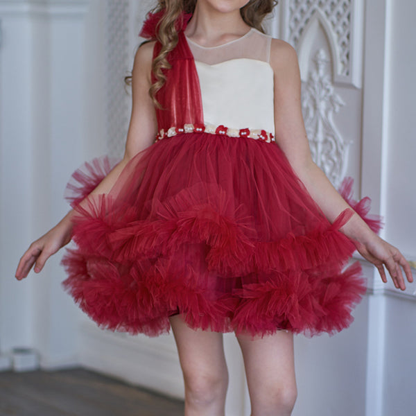Cute Children's Birthday Dress Girls Fluffy Cake Princess Dress