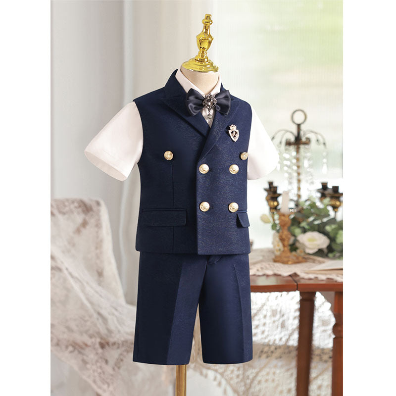 Boys Bow Tie Vest Double Breasted Waist Suit Set