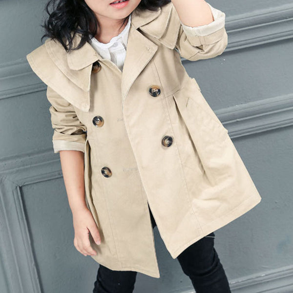 Children's Cute Spring and Autumn Lapel Long Sleeve Trench Coat