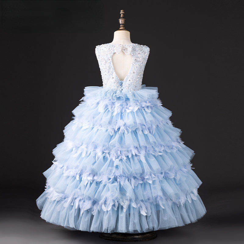 Girls Princess Blue Birthday Dress Toddler Prom Dress, Blue / 7-8 Years (140cm) Girls Princess Blue Birthday Dress Toddler Prom Dress, Blue / 7-8 Years (140cm)