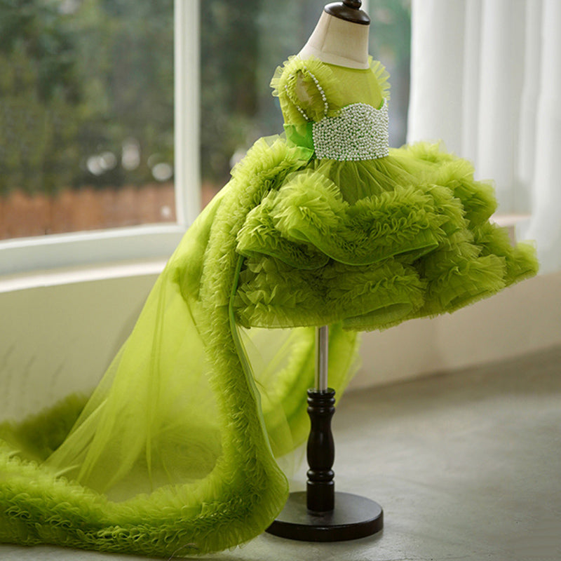 Elegant Baby Girls Green Sleeveless Sequin Tail Birthday Princess Dress Toddler Beauty Pageant Dress