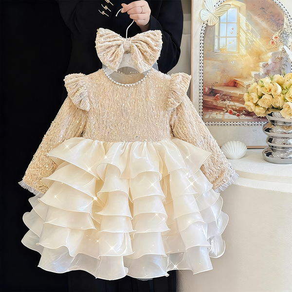 Girls Autumn Sequin Birthday Puff Princess Dress