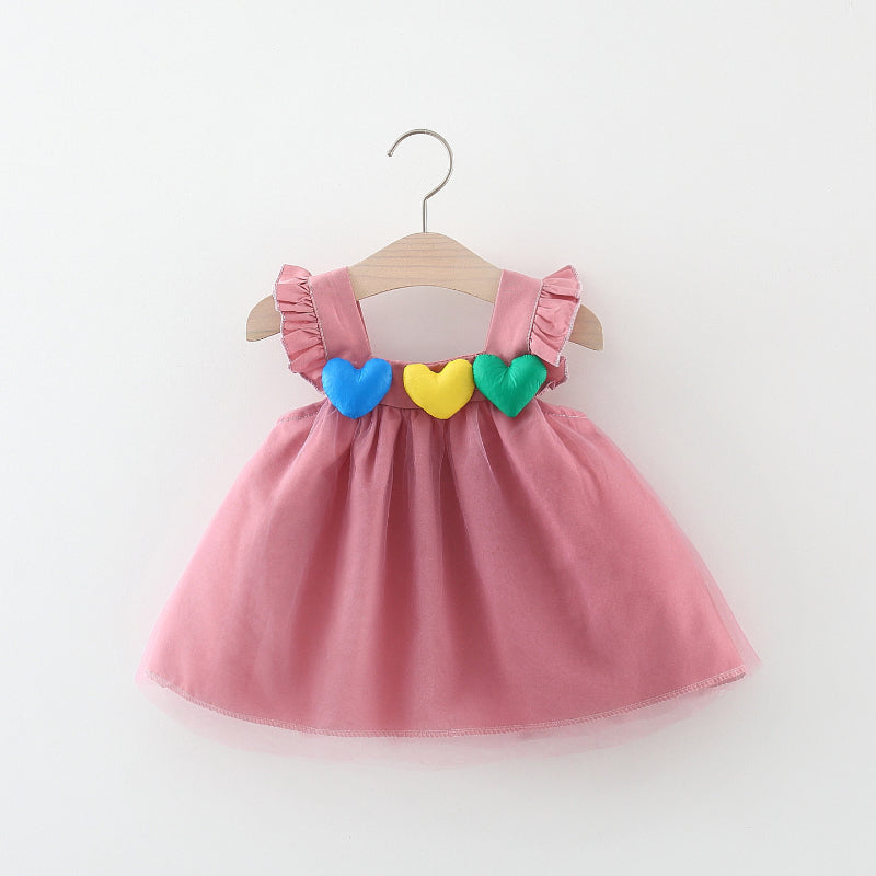 Cute Baby Girl Colorful Love Mesh Dress