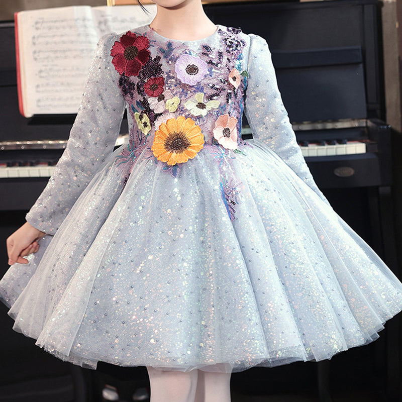 Cute Baby Girl Embroidery Flowers Dress Toddler Beauty Pageant Princess Dress