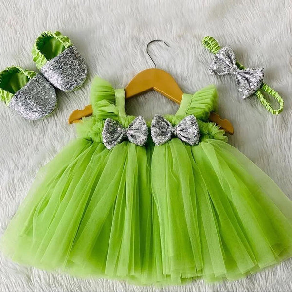 Cute Baby Girl  Baptism Dress Toddler Bow Sequins First Birthday Princess Dress
