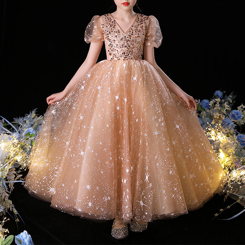 Elegant Baby Champagne Sequin Girl Formal Dresses Toddler Prom Dress