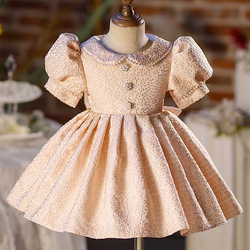 Flower Girl Dress Toddler Birthday Party Pageant Pattern Doll Collar Bowknot Puff Sleeves Dress