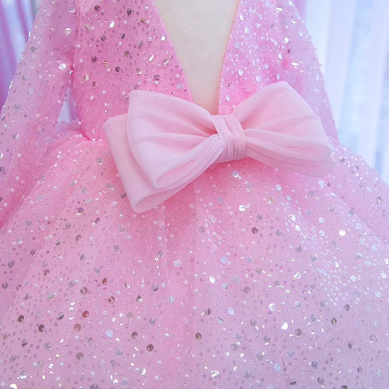 Pink Birthday Girl Dress Shinning Flower Girl Dress First Birthday Prom Dress