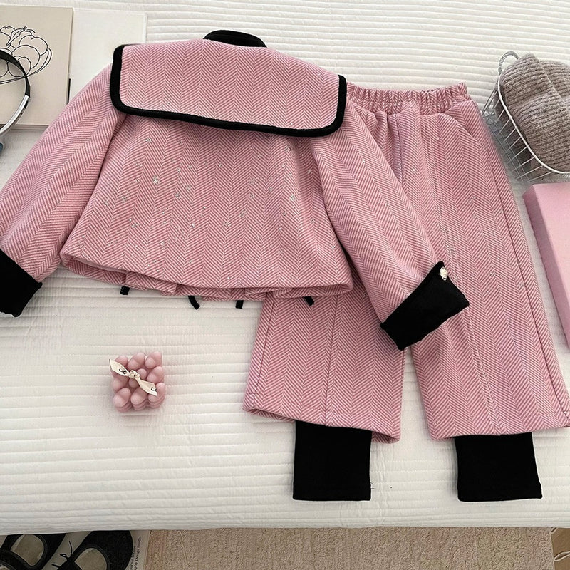 Girls' Winter Coat Casual Pants Two-Piece Set