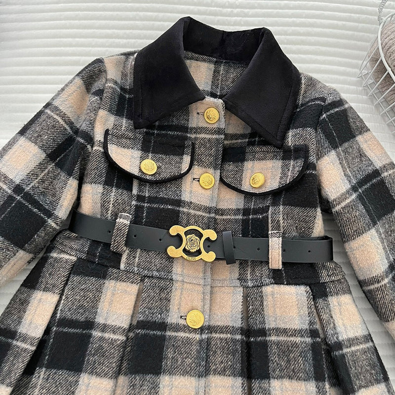 Girls Winter Cute Color-blocked Plaid Coat