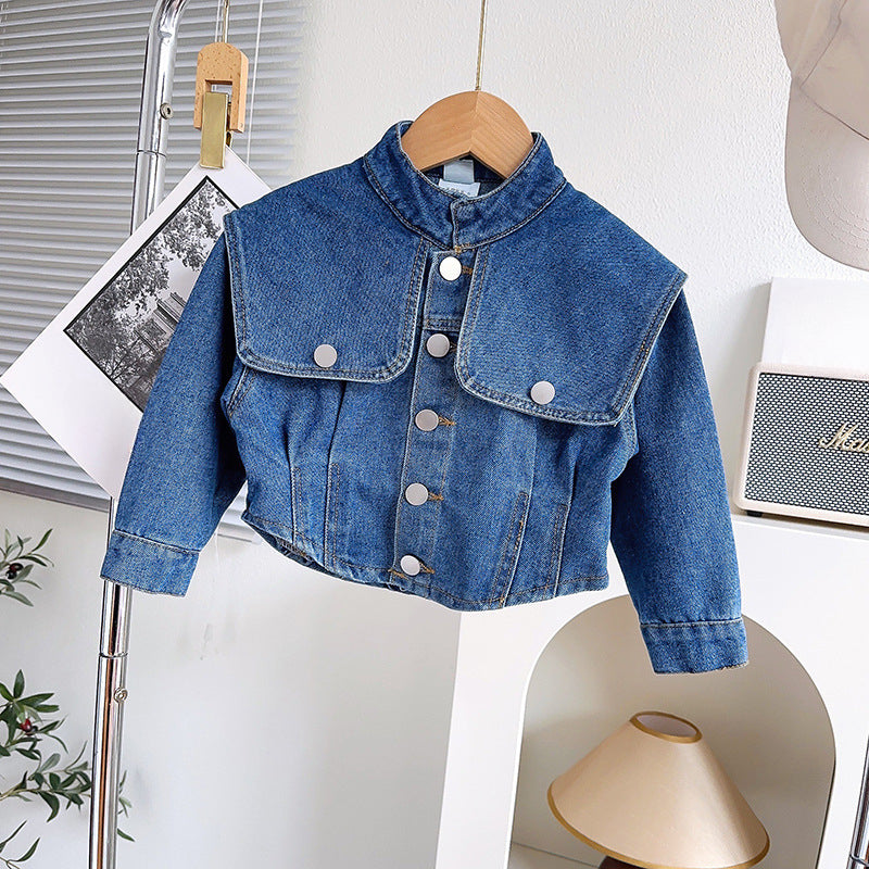 Girls Lapel Denim Suit Children's Two-piece Suit