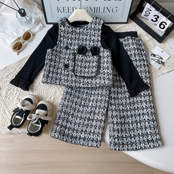 Girls' New Vest Bottoming Shirt and Wide-leg Pants Three-piece Set