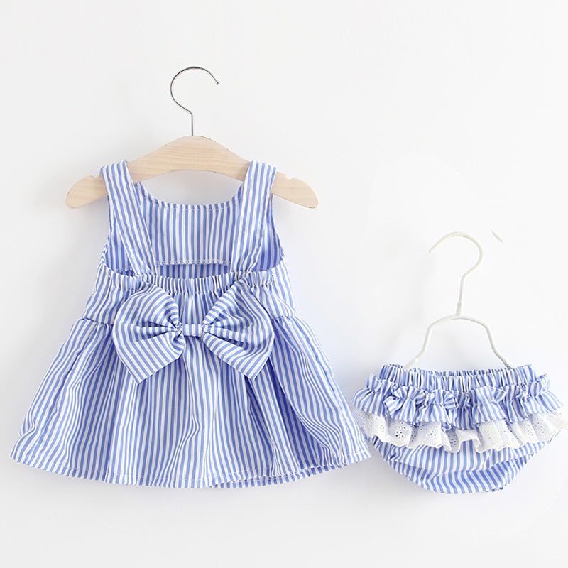 Summer Cute Baby Girl Bow Dress Leggings Two-piece Set Summer Cute Baby Girl Bow Dress Leggings Two-piece Set