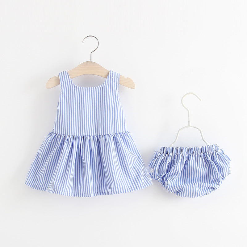 Summer Cute Baby Girl Bow Dress Leggings Two-piece Set