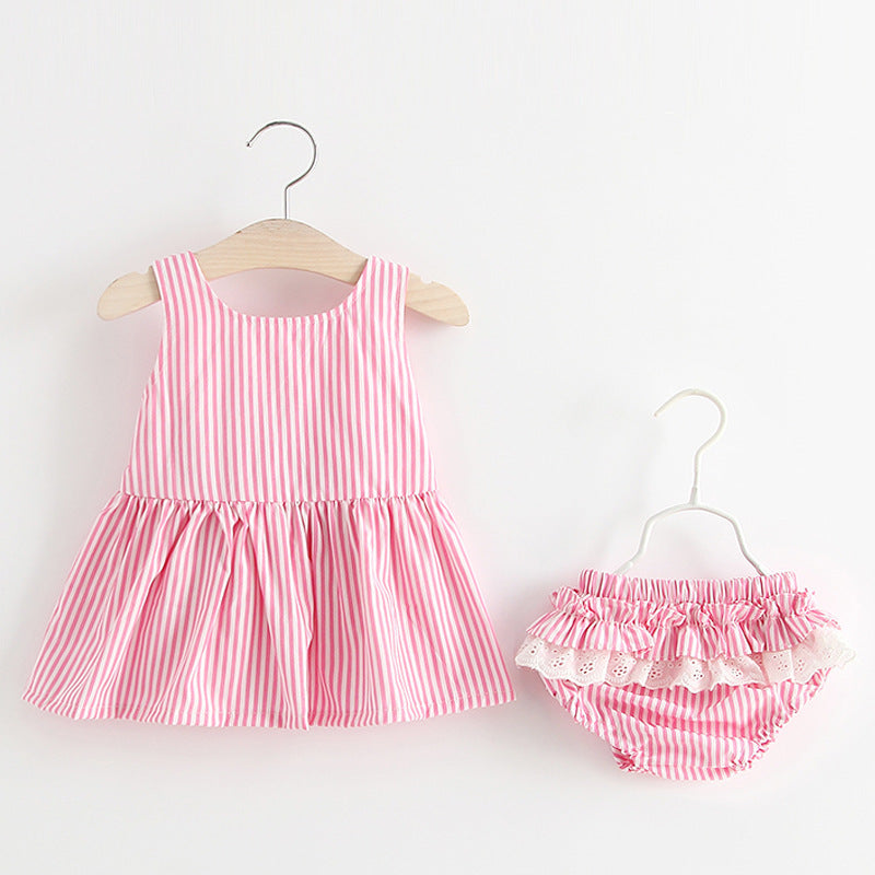 Summer Cute Baby Girl Bow Dress Leggings Two-piece Set