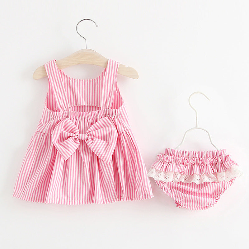 Summer Cute Baby Girl Bow Dress Leggings Two-piece Set