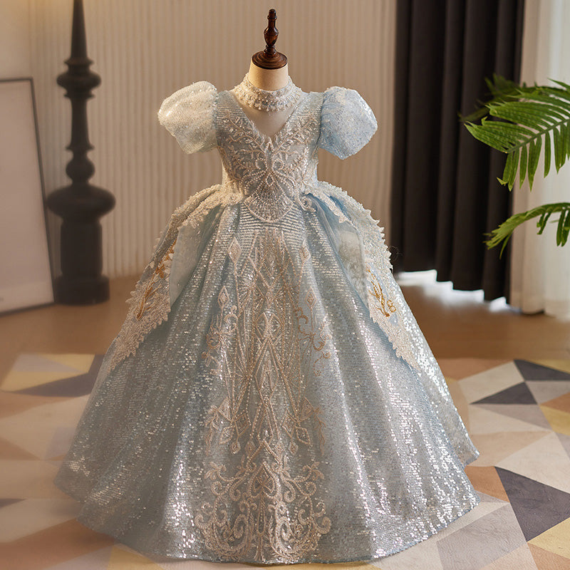 Elegant Baby Girls Light Blue Hollow Sequin Pattern Long Skirt Toddler Birthday Evening Dress, Light Blue / 7-8 Years (140cm) Elegant Baby Girls Light Blue Hollow Sequin Pattern Long Skirt Toddler Birthday Evening Dress, Light Blue / 7-8 Years (140cm)