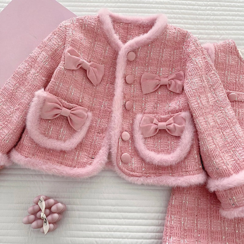 Girls New Winter Coat Vest Dress Two-piece Set