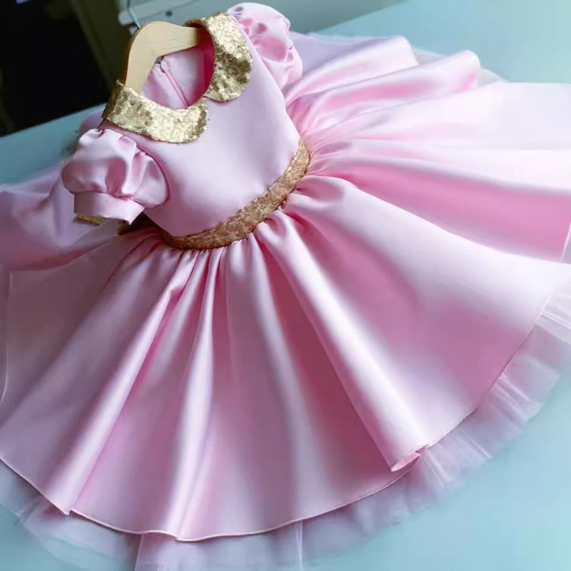 Elegant Baby Girls Pink Satin Birthday Princess Dress Toddler Christening Dresses Elegant Baby Girls Pink Satin Birthday Princess Dress Toddler Christening Dresses