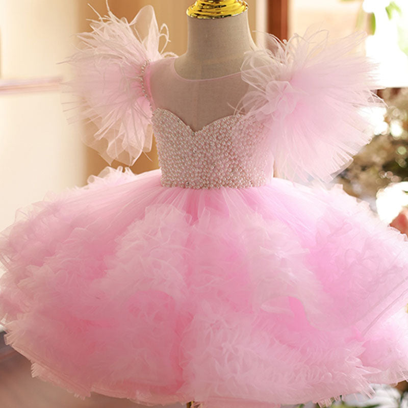Baby Girl Birthday Party Pearl Chiffon Back Zipper Princess Dress
