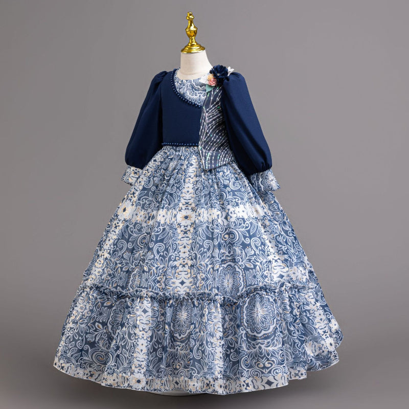 Girl's Long-sleeved Birthday Dress Girl's Festival Party Princess Dress