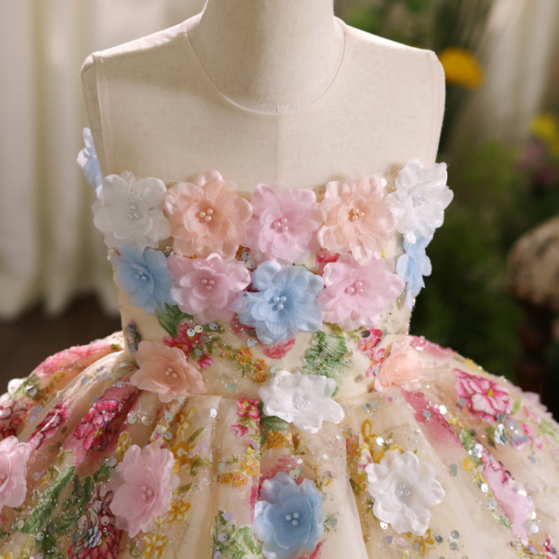 Girls Elegant Birthday Dress Flower Girl Princess Dress