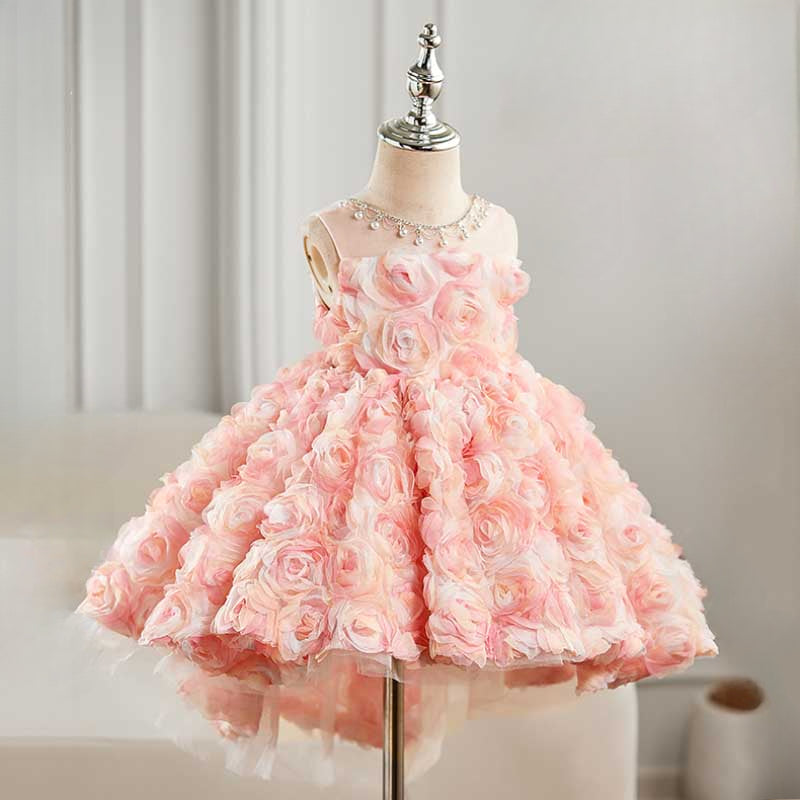 Girls Pink Birthday Dress Flower Girl Wedding Dress Princess Dress
