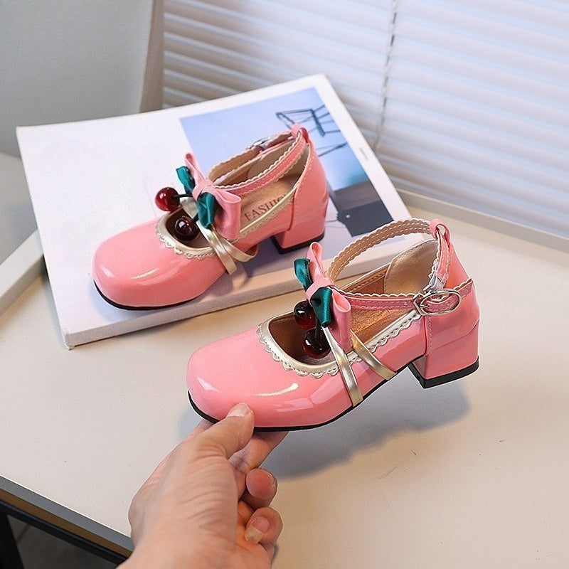 Girls' Chunky Heel Round Toe Bow Princess Shoes