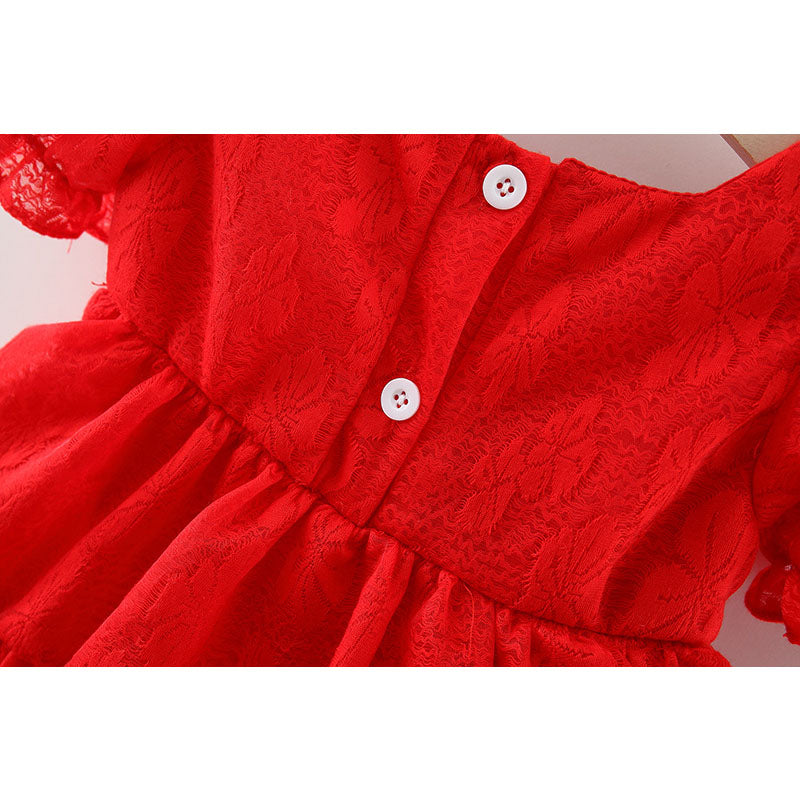 Baby Korean Style Lace Cherry Flower Dress