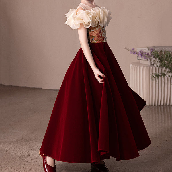 Girls Red Ball Gown Girls Birthday Dress Children's Party Princess Dress
