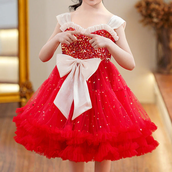 Baby Girl Pageant Shiny Suspender Puffy Princess Dress