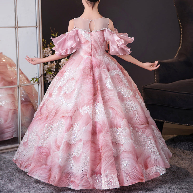 Girls Pink Ball Gown Children Birthday Princess Dress