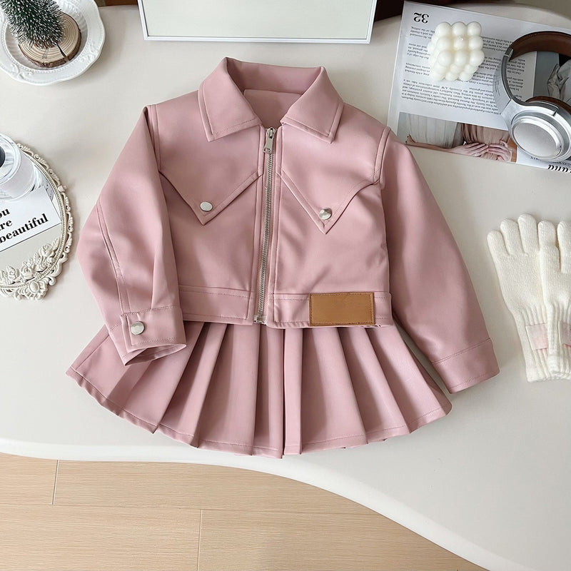 Girls' New Autumn Jacket and Pleated Skirt Two-piece Suit