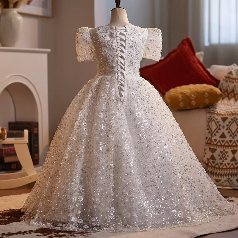 Girls White Ball Gowns Children's Birthday Princess Dresses Girls Beauty Pageant Dresses